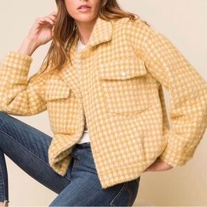 Mystree Mustard Houndstooth Teddy Jacket